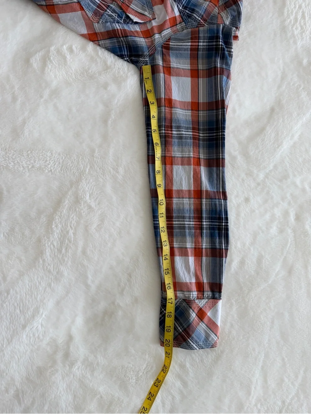 True Religion Men’s Orange and Blue Plaid Button Down Shirt
